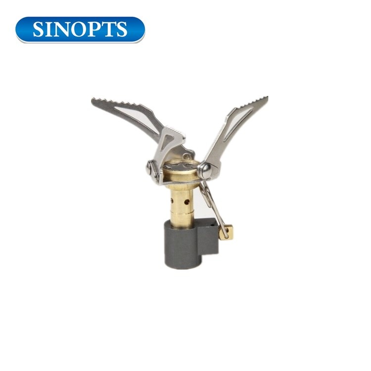 Mini quemador de gas portátil a prueba de viento plegable para mochilero al aire libre con encendido piezoeléctrico