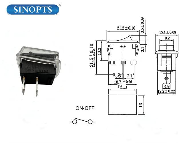 2pins On-Off-Off 10a 250V CA Switch KCD1 Mini Rocker Rocker Switch